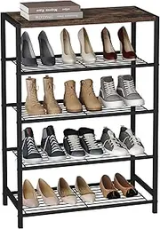 HOMEFORT 5-Tier Shoe Rack, Shoe Storage Shelf with MDF Top Board, Shoe Rack Organizer, Each Tier Fits 3 Pairs, Entryway Shoe Stand with Sturdy Shelves, Rustic Brown