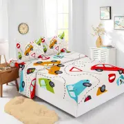 Cartoon Illustration Bed Decor Fitted Sheet Set Single/Double/Queen/King Size