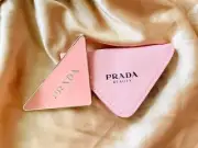 PRADA Beauty Triangle Hand held Mirror with Pink Case Slim Pocket Sized Design