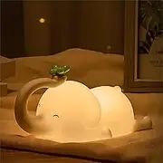KIYONGCOM Elephant Night Light for Kids, Cute Animal LED Rechargeable Touch Nursery Lamp, Silicone Squishy Toddler Nightlight