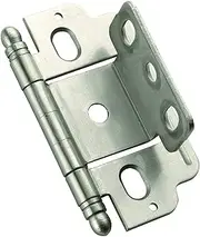 [Amerock] Functional Hardware 3/4 in (19 mm) Door Thickness Full Inset, Partial Wrap, Ball Tip Satin Nickel Hinge, Satin Nickel