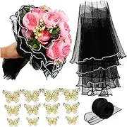 DIYEAH 1 Set Flower Bouquet Wrapping Paper Kit with Pearl Mesh Ribbons Butterflies Durable Flower Packaging for Personal Business Use Versatile