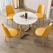 YUGXTH Office Reception Room Club Table, Kitchen Breakfast Bar Table and Chair Set, 80 Cm Negotiation Table and 4 High Back PU Leather Chairs, for Living Restaurant(Yellow)