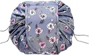 Ezonedeal Large Capacity Lazy Drawstring Makeup Bag, Toiletry Bag Portable Casual Waterproof Quick Pack Magic Storage Travel Makeup Bag Perfect Cosmetic Pouch for Women Girls (Grey Floral)