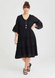 [Virtuelle] Taking Shape Natural Lace Trim Tiered Dress Size 16 in Black, Viscose - Plus Size Women's Dresses Black