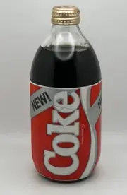 Vintage New Coke Coca-Cola Formula 1985 Hot Gold Cap Sealed 16 oz Glass Bottle D