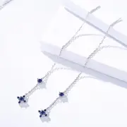 Solid 925 Sterling Silver Sapphire Simulant Threader Earrings