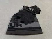 Under Armour Youth Set Gloves & Beanie Hat One Size Youth Gray Black NWT
