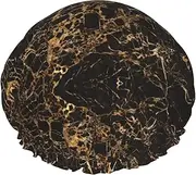 Gold Marble Print Various Activities Shower Cap Reusable Soft And Lightweight Bath Hair Cap Long Hair