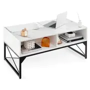 Giantex LED Coffee Table Center Table w/Remote Control/Tempered Glass Top/Lights Side End Table White