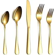 Berglander Flatware Set 20 Piece, Stainless Steel with Titanium Gold Plated, Golden Color Flatware Set, Silverware, Cutlery Set Service for 4 (Shiny Gold)