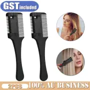 2PCS Professional Hairdresser Razor Comb DIY Hair Cutting Thinning Trimmer Black