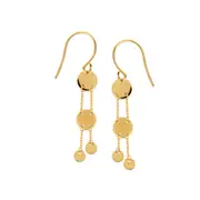 14K Yellow Gold Shiny Drop Round Discs Earrings