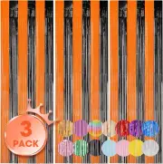 3 Pack 3.3X8.2 Ft Black & Orange Foil Fringe Backdrop Curtains Tinsel Streamers