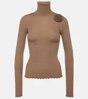 [Blumarine] Blumarine Floral-appliqué wool turtleneck sweater AU 16 beige