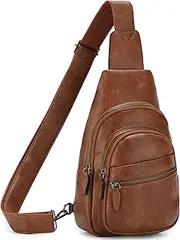 Sling Bag for Women.RAVUO Faux Leather Crossbody Daypack Chest Backpack Fashion Waist Packs with Adjustable Strap for Travel (Brown-1)