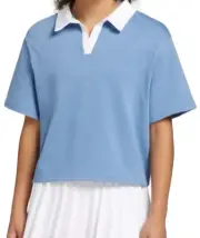DSG Girls' Johnny Collar Short Sleeve T-Shirt, Basin Blue, Medium