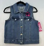 Barbie Denim Vest Girls XL 14/16 Barbie Silhouette Patch New With Tags