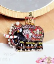 Retro Crystal Rhinestone Indian Elephant Brooch Pin Wedding