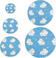 Cute Cartoon Blue Hippo 5 Pcs food can covers lids washable in 5 Size Bowl Covers Bread Sourdough Lids for fridge&camp&kitchen