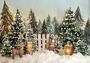 Haosphoto Christmas Backdrop for Photography 5X3FT Heavy Snow Backdrops Winter Wonderland Pine Tree Forest Reindeer Xmas Background for Newborn Kids Happy New Year Photo Studio Props Vinyl HS898