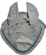 Spire Horse Soft Crochet Fly Veil Breathable Cotton Ear Net Hood Horse Fly Control Masks Protection Caps (Pony, White/Black Turquois)