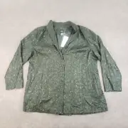 Eileen Fisher Jacket Women Size 1X Green Sequin 100% Silk Snap Front Embroidered