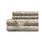 King Size Sheet Set Flat & Fitted/Two Pillowcases Soft Microfiber Floral Taupe