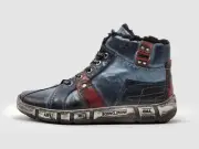 Kcr Group men's comfort thick wool-lined zip-up leather boots Navy