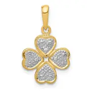 14K Yellow Gold .02ct.Real Diamond Four Leaf Clover Pendant