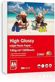INKUWAY 180gsm Glossy Photo Pape Inkjet A4 100sheets 48lb for Inkjet Printers Gloss Photos Printable