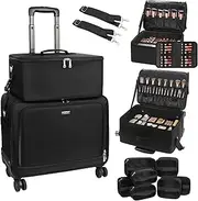 [TANTO] Rolling Makeup Bag Professional Makeup Artist Bags 2 in 1 Cosmetics Case Extra Large Trolley Travel Case with 360° Swivel Wheels and Adjustable Dividers