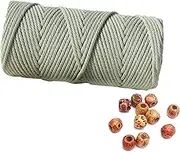 Macrame Cord 3mm 109 Yards Sage Green 1 Pack,Natural Cotton Rope for Colored Macrame Knitting, 4 Strands Twist Cotton Rope Macrame 3mm for Beginner Handmade Colored Wall Hanging Weaving Tapestry