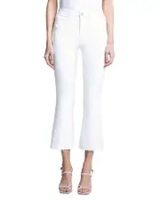 L'Agence Kendra Mid Rise Crop Flare Jeans in Blanc