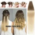Ombre Seamless Skin Weft Tape In Remy Human Hair Extensions Thick Full Head Curl