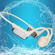 AYI Swim Headphones True Bone Conduction Open Ear Headset LED Screen Power Indicator Underwater MP3 Player Built-in 32G Memory IP68 Waterproof Bluetooth Earphone for Sport Running-S10 White