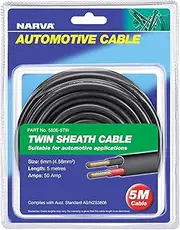 Narva 50A Twin Core Black Sheathed Automotive Cable, 6 mm Diameter x 5 m Length, Red/Black (5826-5TW)