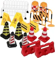 Yardwe 18pcs Mini Traffic Signs Toy Miniature Road Blocks Pretend Traffic Barrier for Boys and Girls' Education
