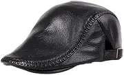 [WORNEW] Men's Leather Hat Men's Autumn and Winter Middle-Aged Dad Leather Forward Cap Old Man Beret Grandfather Cap Leather Hat (Color : Black, Size : Large)
