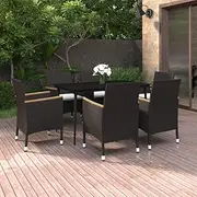 Patio Furniture Sets 7 Piece Garden Dining Set with Cushions Poly Rattan and Glass