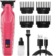 Pink,Professional Cordless Hair Clipper and Trimmer for Men, USB Rechargeable T Blade Zero Gapped Rechargeable Beard Shaver with 4 Limiting Combs, Men
