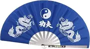 ERINGOGO Stainless Steel Frame Folding Fan Blue Chinese Long Pattern Handheld Fan for Tai Chi Fitness Martial Arts and Kung Fu Performance Portable and Elegant Design