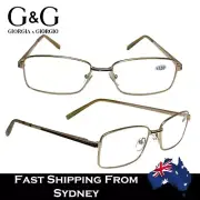 Men Womens +1.0 1.5 Magnification Reading Glasses Gold Metal Frame Spring Loaded