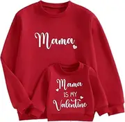 [Fiomva] Mommy and Me Matching Outfits Family Halloween Costume Pumpkin Sweatshirt Shirt Long Sleeve Pullover Sweater Tops, Valentine's Day Mathcing Outfits,red, Small