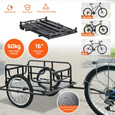 60KG Bicycle Cargo Luggage Trailer Cart Bike 16" Tires Wagon Carrier Trailer
