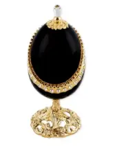 Splendid Music Box Black Egg Shaped Jewelry Box with Crystallized Swarovski