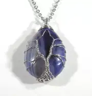 Tree of Life Crystal Purple Agate Pendant Gemstone Reiki Energy