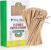 [Pro Mael] Paper Drinking Straws, Flexible Straws for Juices, Shakes, Smoothies, Disposable Straw for Birthdays, Weddings & Party (200 Pack, Natural)