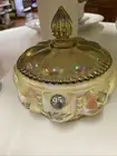 Fenton Carnival And Satin Glass Beaded Powder Jar , 95th Anniversary Ed