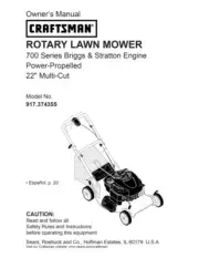 Owner’s Manual Sears Craftsman 700 Series Lawn Mower 22” Mower -Model 917.374355